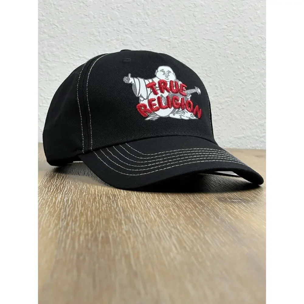 True Religion Buddha Trucker Hat Black Snapback Cap Mens One Size NWT Original